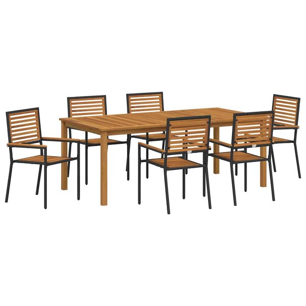 vidaXL Ensemble de salle à manger pour jardin 7 Pièces Noir