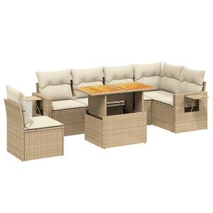 vidaXL Salon de jardin avec coussins 7 Pièces beige résine tressée