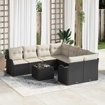 vidaXL Ensemble de canapé de jardin 9 Pièces Noir  Crème 55 x 55 x 37 cm