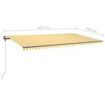 vidaXL Auvent manuel rétractable avec LED 600x350 cm Jaune et blanc