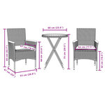 vidaXL Ensemble de bistro avec coussins 3 Pièces gris rotin et acacia