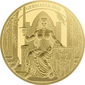 Monnaie GERMANIA Queen on the Throne 1/200 Oz Or 5 Mark Germania 2026 (PRÉCOMMANDE)