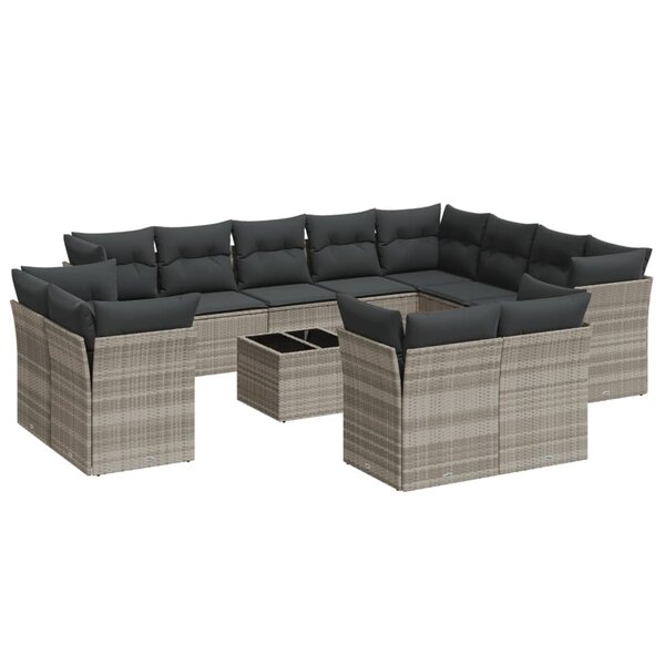 vidaXL Salon de jardin avec coussins 13 Pièces gris clair résine tressée