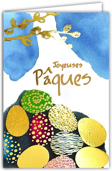 Carte Joyeuses Pâques en Or Doré Brillant avec Enveloppe 12x17 5cm