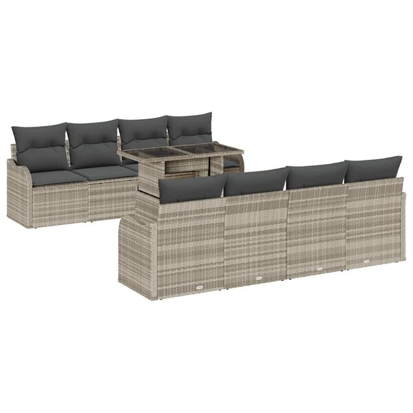 vidaXL Ensemble de canapé de jardin 9 Pièces Gris clair Poly Rattan