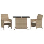 vidaXL Ensemble de bistro 3 Pièces avec coussins beige résine tressée