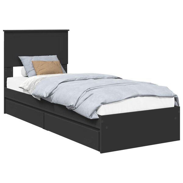vidaXL Lit de Rangement avec tiroir Noir 75 x 190 cm Bois d'ingénierie