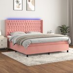 vidaXL Sommier à lattes de lit matelas et LED Rose 180x200 cm Velours