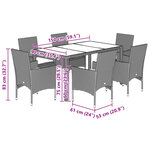 vidaXL Ensemble à manger de jardin et coussins 5 Pièces noir rotin verre