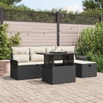 vidaXL Ensemble de canapé de jardin avec coussin 6 Pièces Noir Poly rotin