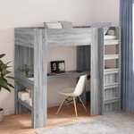 vidaXL Cadre de lit superposé avec bureau Gris Sonoma 90 x 200 cm