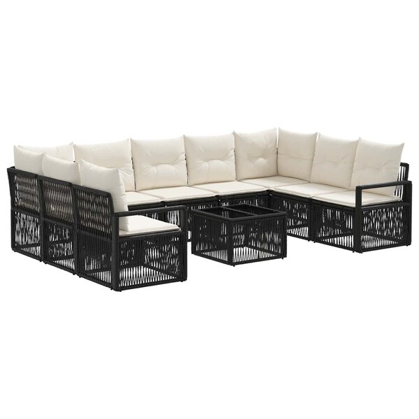 vidaXL Ensemble de canapé de jardin 10 Pièces Noir polyrotin