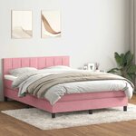 vidaXL Sommier à lattes de lit avec matelas et LED rose 140x210 cm velours