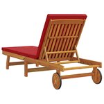 Chaise longue vidaXL avec des roulettes et un coussin rouge en bois massif