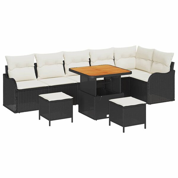 vidaXL Ensemble de canapé de jardin avec coussin 9 Pièces Noir et Crème