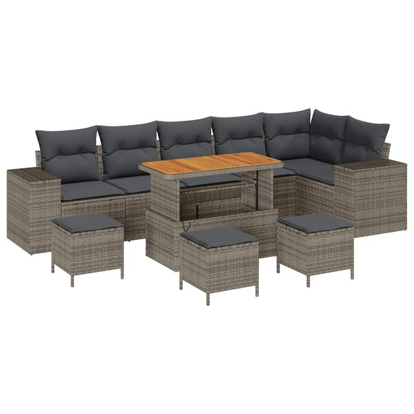 vidaXL Ensemble de canapé de jardin 10 Pièces Gris polyrotin