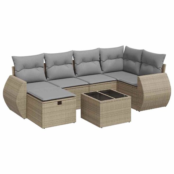 vidaXL Salon de jardin avec coussins 7 Pièces beige résine tressée
