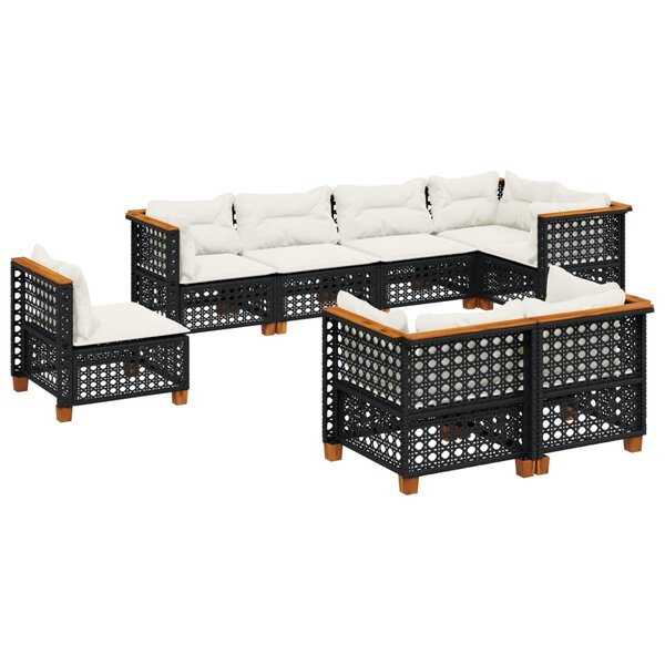 vidaXL Salon de jardin 8 Pièces avec coussins noir résine tressée