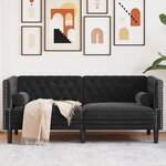 vidaXL Canapé Chesterfield avec traversins 2 places noir velours