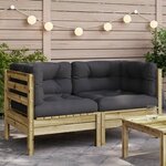 vidaXL Canapé d'angle de jardin avec coussins 2 Pièces bois pin imprégné