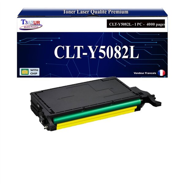 T3AZUR - Toner compatible avec Samsung CLT-Y5082L CLT-Y5082S pour Samsung Samsung CLP620ND CLP670N CLP670ND CLX6220FX CLX6250FX - Jaune