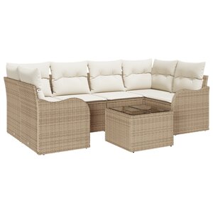 Ensemble de canapés de jardin 7 pièces avec coussins beige poly rotin
