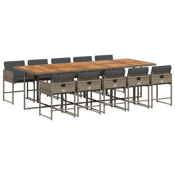 vidaXL Ensemble à manger de jardin 11Pièces avec coussins gris poly rotin