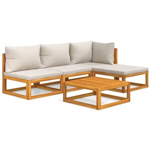 vidaXL Salon de jardin 5 Pièces avec coussins gris clair bois massif