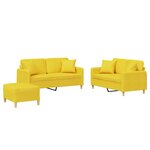 vidaXL Ensemble de canapés 3 Pièces avec coussins jaune clair tissu