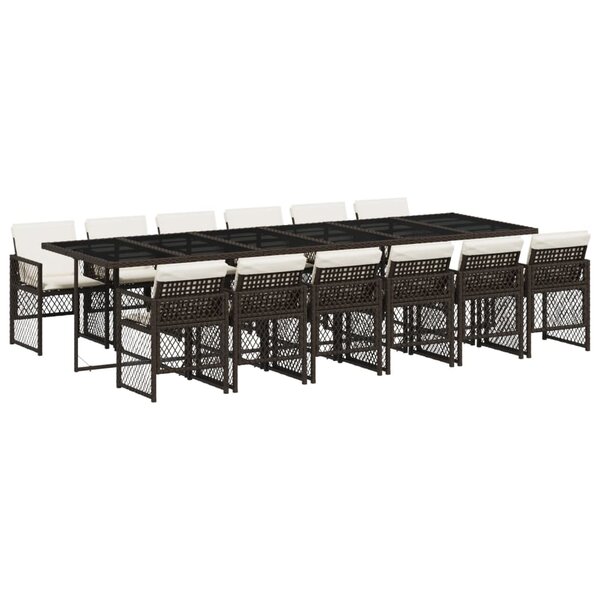 vidaXL Ensemble à manger de jardin avec coussins 13 Pièces marron rotin