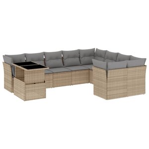 vidaXL Salon de jardin avec coussins 10 Pièces beige résine tressée
