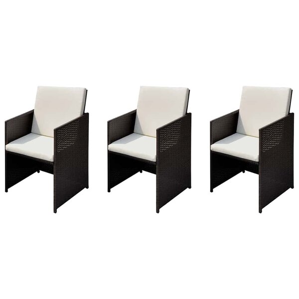 vidaXL Chaises de jardin 3 Pièces Marron 56 x 52 x 87 cm Poly rotin