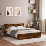 vidaXL Cadre de lit avec tête de lit et LED chêne fumé 150x200 cm