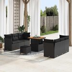 vidaXL Ensemble de canapés de jardin 9 pièces avec des coussins en poly rotin noir et en acacia.