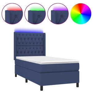 vidaXL Sommier à lattes de lit matelas et LED Bleu 90x190 cm Tissu