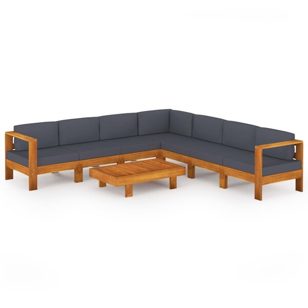 Salon de jardin meuble d'extérieur ensemble de mobilier 8 pièces avec coussins gris foncé bois d'acacia 02_0017593