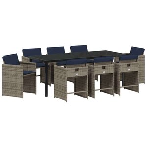 vidaXL Ensemble de salle à manger pour jardin 9 Pièces Gris polyrotin