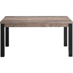 Table à manger EMILE 6 personnes - Mélamine chêne brun tabac et noir mat - 160 x 90 x 77 cm