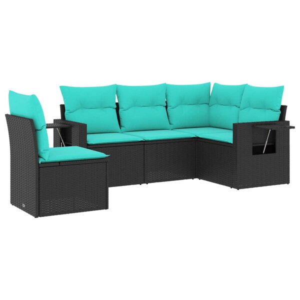 vidaXL Salon de jardin 5 Pièces avec coussins noir résine tressée