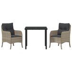 vidaXL Set de salle à manger de jardin 3 pièces avec coussins Gris clair Poly Rattan