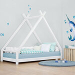 Lit Tipi enfant bois massif blanc 120 x 180 cm