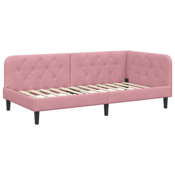 vidaXL Cadre de lit d'angle avec tête de lit Rose 90 x 200 cm Velours