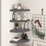 vidaXL Étagères d'angle flottantes 4 Pièces gris brillant 35x35x3 8cm MDF