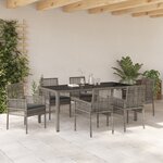 vidaXL Ensemble de salle à manger de 7 pièces avec coussins Gris Poly Rattan