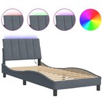 vidaXL Cadre de lit avec LED sans matelas Hanko gris foncé 90x200 cm velours