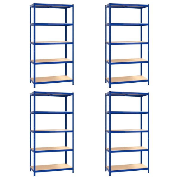 vidaXL Étagères à 5 niveaux 4Pièces Bleu Acier et bois d'ingénierie