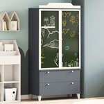 vidaXL Armoire Tableau Noir avec porte Gris et blanc Bois d'ingénierie
