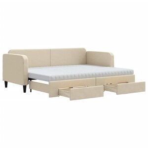 vidaXL Lit de jour avec gigogne et tiroirs crème 80x200 cm tissu