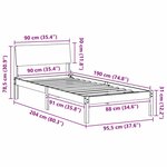 vidaXL Cadre de lit Marron et noir 90 x 190 cm Bois massif en pin