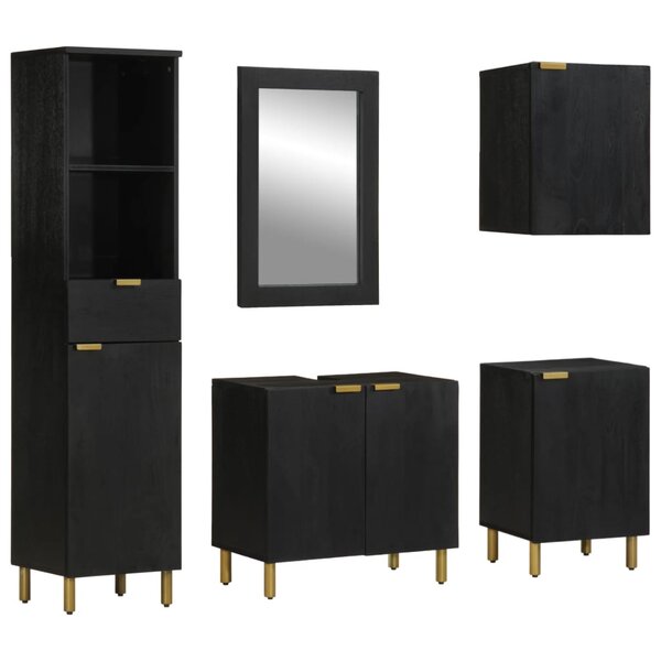 vidaXL Ensemble de meubles salle de bain 5 Pièces noir bois d'ingénierie